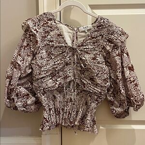 Sea New York Women's Brown Floral Ruffle Top